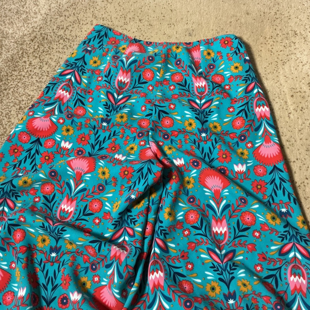 Boden Floral Wide Leg Culottes Womens 4 Teal Blue Folk Print High Rise T0348 - Picture 7 of 7